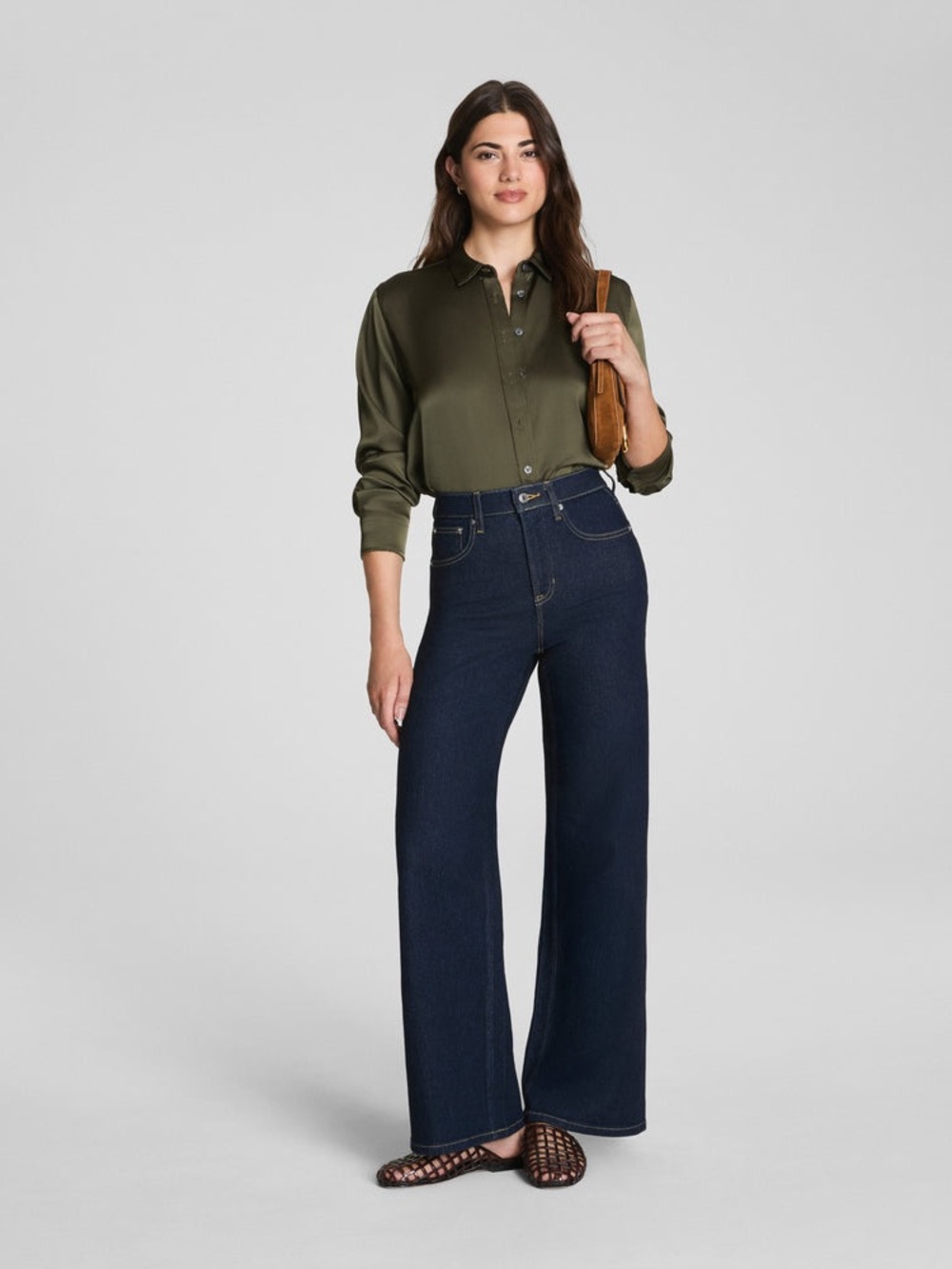 SPANX Wide-Leg High-Rise Jeans - Dark Blue